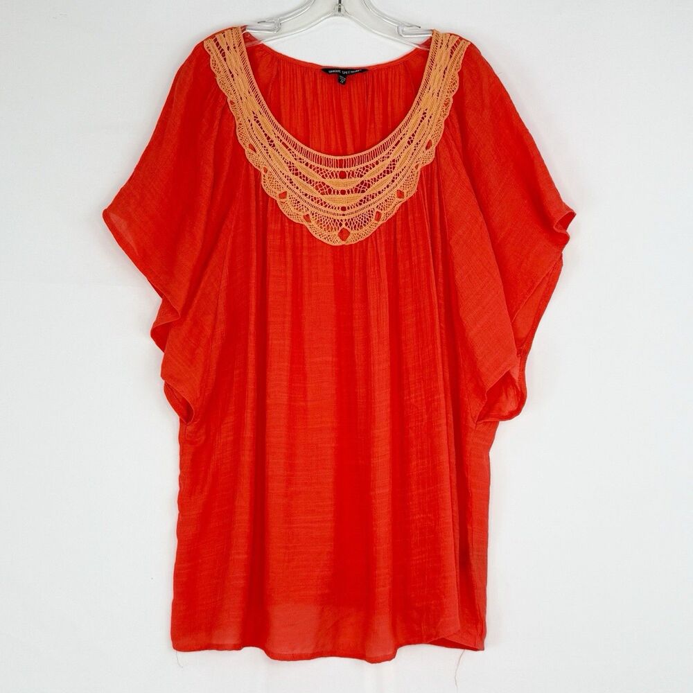 Unique Spectrum Women's Crochet Orange Size 2X Blouse Tunic Short Sleeve - Picture 2 of 16